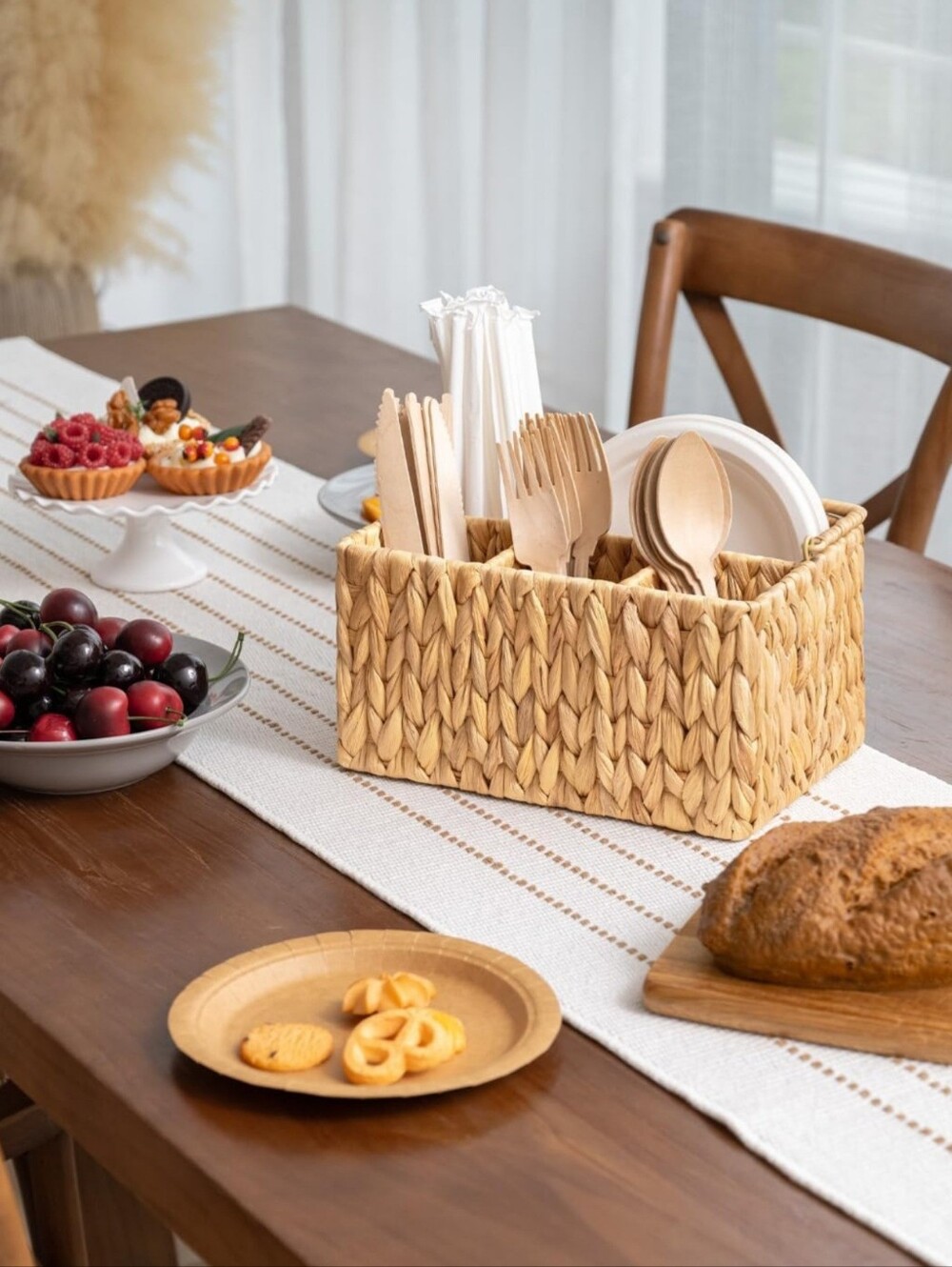 New Handwoven Water Hyacinth Cutlery Caddy Storage Basket